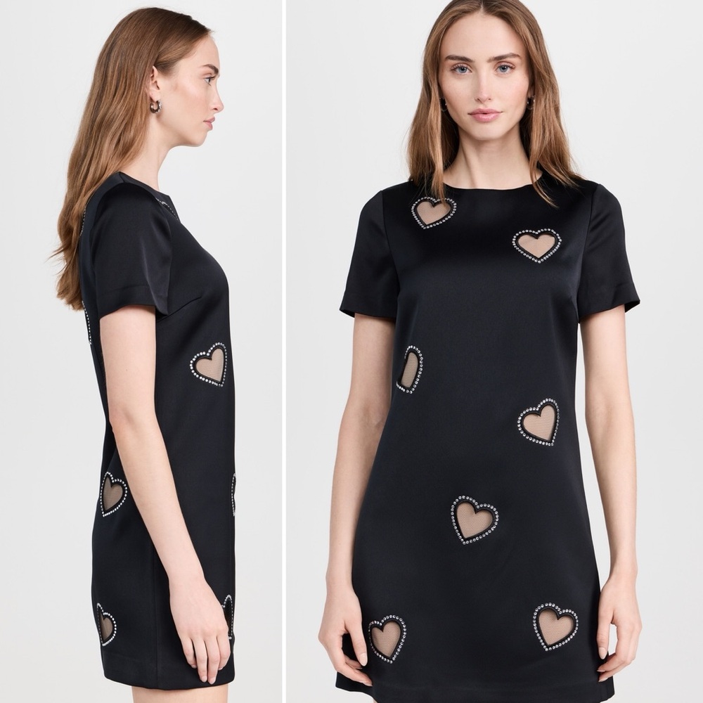 Alice + Olivia Clyde Crystal-Embellished Heart Shift Minidress Black Size 4 NWOT - Picture 10 of 14